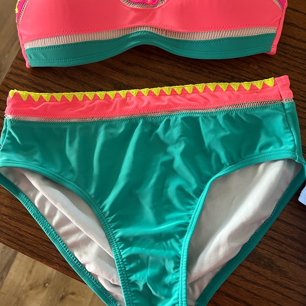 Vibrant Pink and Green Bikini Swimwear